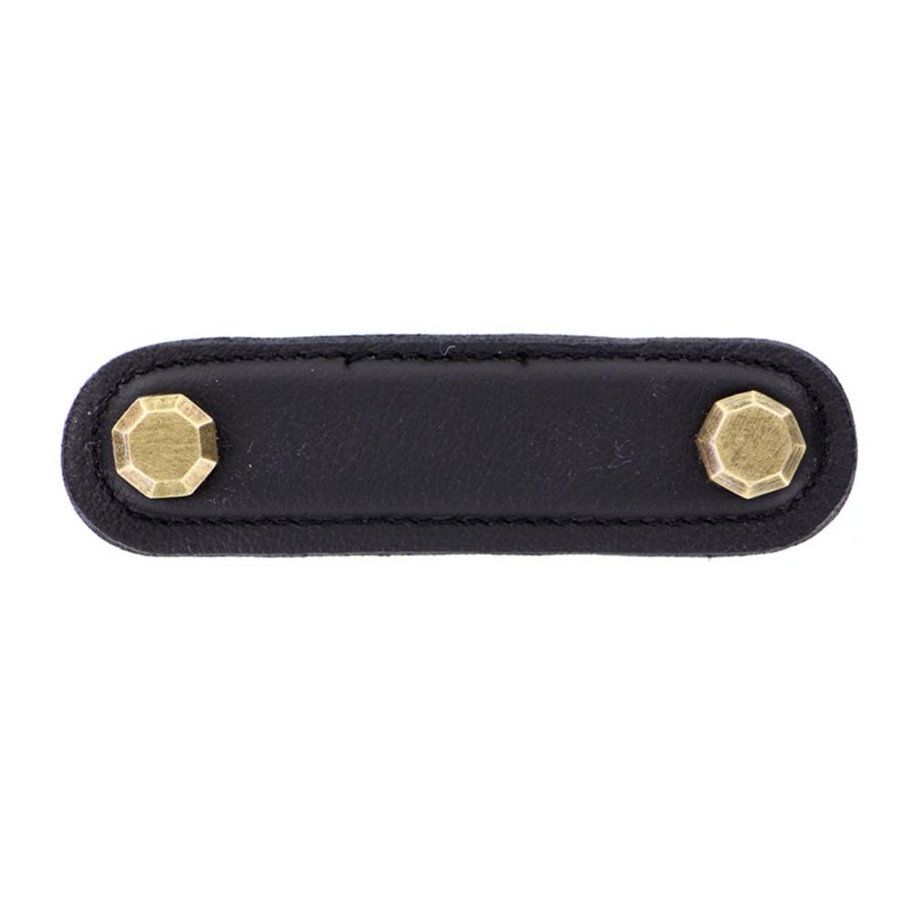 Vicenza K1162-3-AB-BL Archimedes Pull Leather 3" Black in Antique Brass