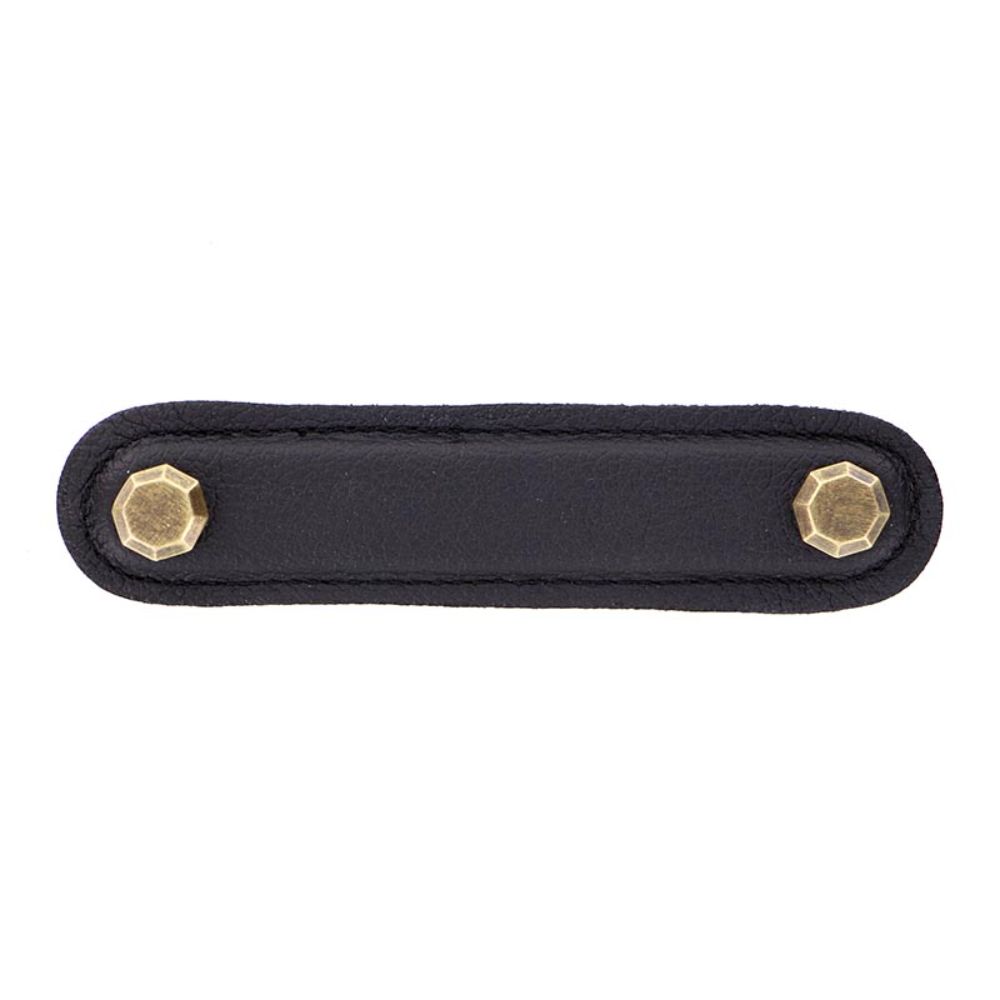 Vicenza K1162-4-AB-BL Archimedes Pull Leather 4" Black in Antique Brass