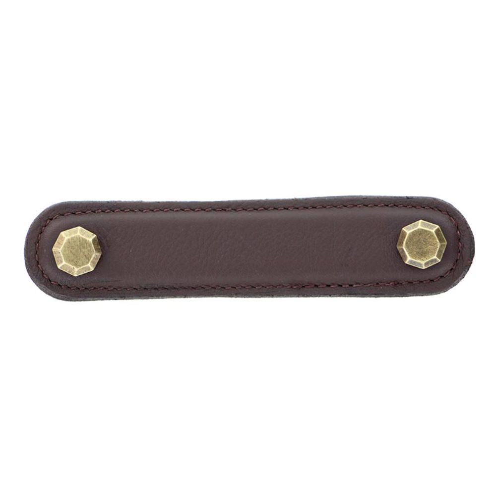 Vicenza K1162-4-AB-BR Archimedes Pull Leather 4" Brown in Antique Brass