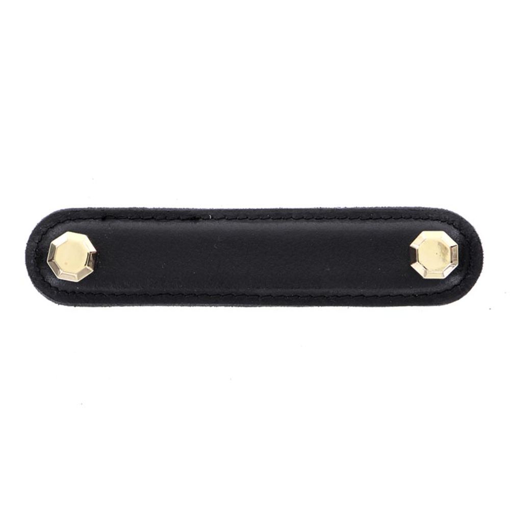 Vicenza K1162-4-PG-BL Archimedes Pull Leather 4" Black in Polished Gold