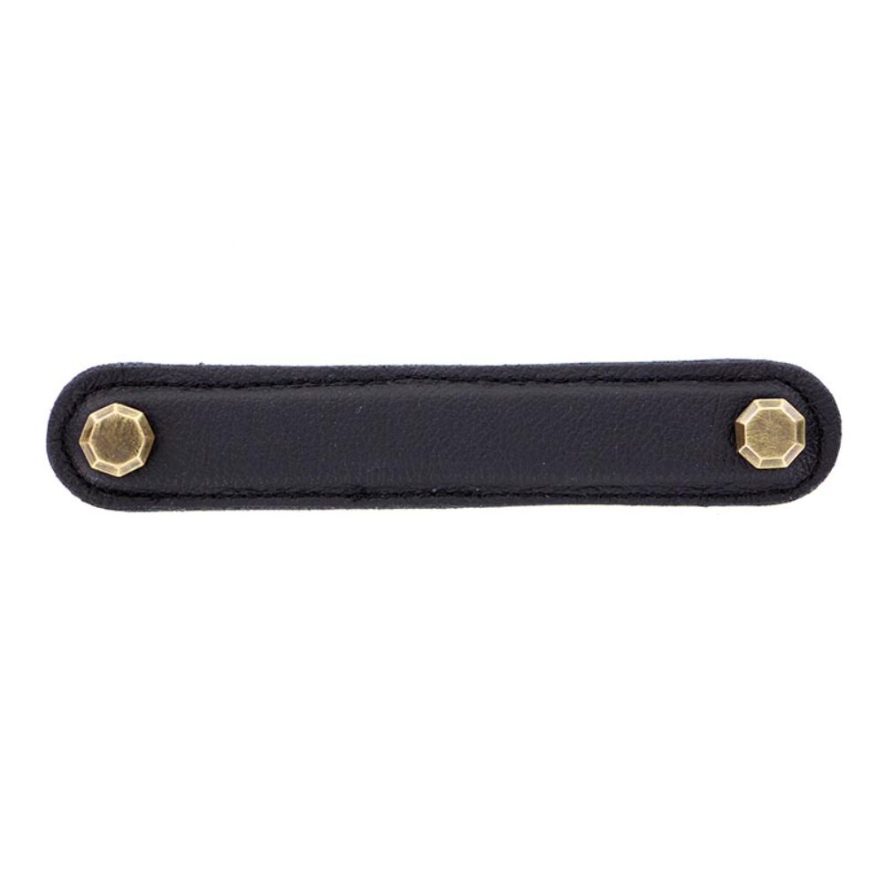 Vicenza K1162-5-AB-BL Archimedes Pull Leather 5" Black in Antique Brass
