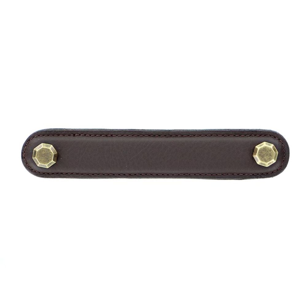 Vicenza K1162-5-AB-BR Archimedes Pull Leather 5" Brown in Antique Brass