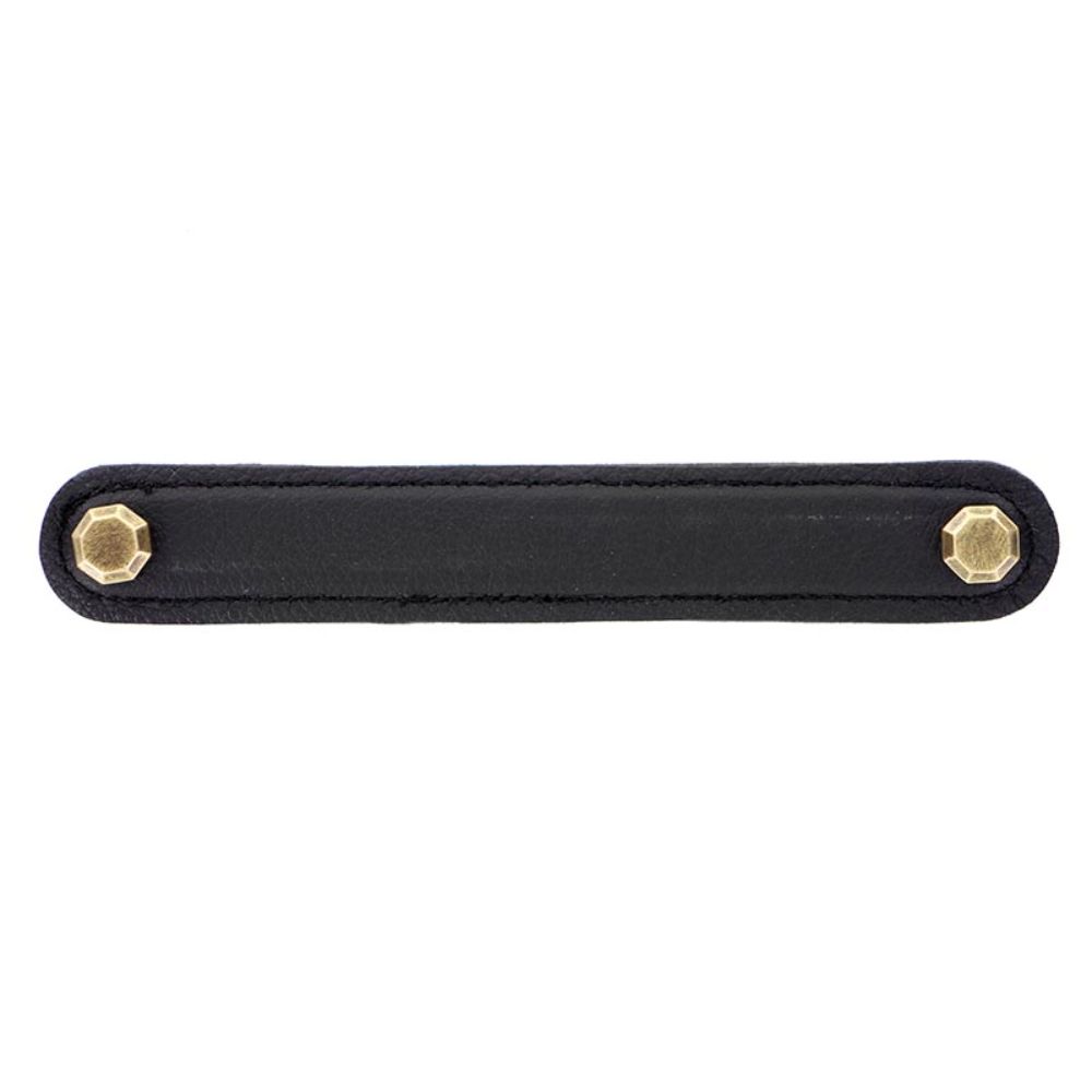 Vicenza K1162-6-AB-BL Archimedes Pull Leather 6" Black in Antique Brass