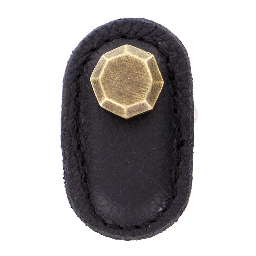Vicenza K1163-AB-BL Archimedes Knob Large in Antique Brass with Black Leather