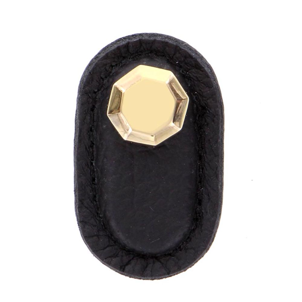 Vicenza K1163-PG-BL Archimedes Knob Large in Polished Gold with Black Leather