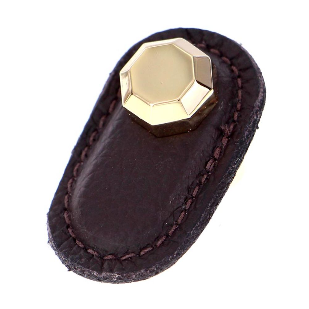 Vicenza K1163-PG-BR Archimedes Knob Large in Polished Gold with Brown Leather