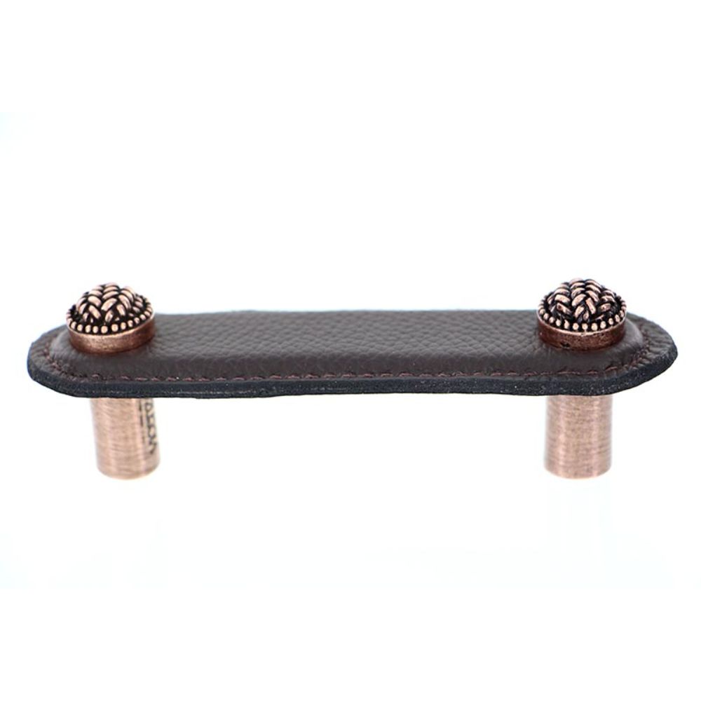 Vicenza K1164-3-AC-BR Cestino Pull Leather 3" Brown in Antique Copper