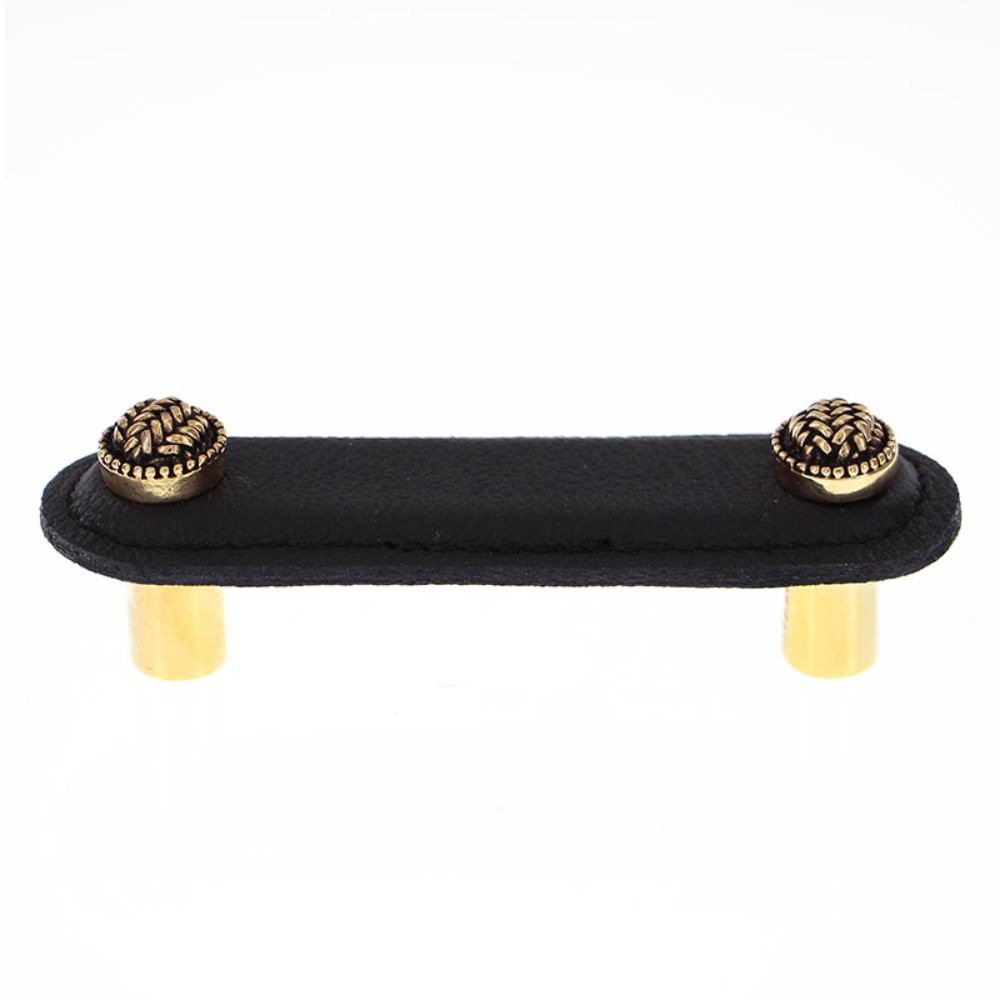 Vicenza K1164-3-AG-BL Cestino Pull Leather 3" Black in Antique Gold