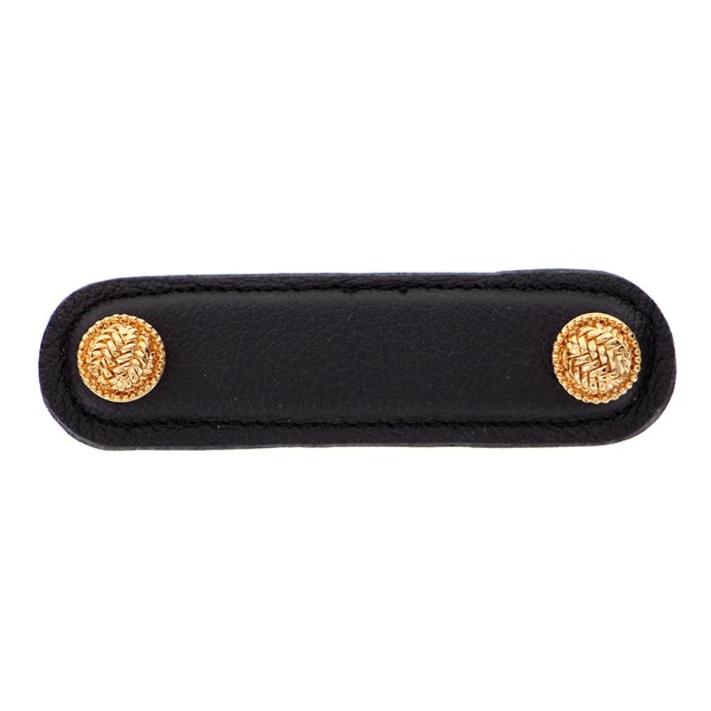 Vicenza K1164-3-PG-BL Cestino Pull Leather 3" Black in Polished Gold
