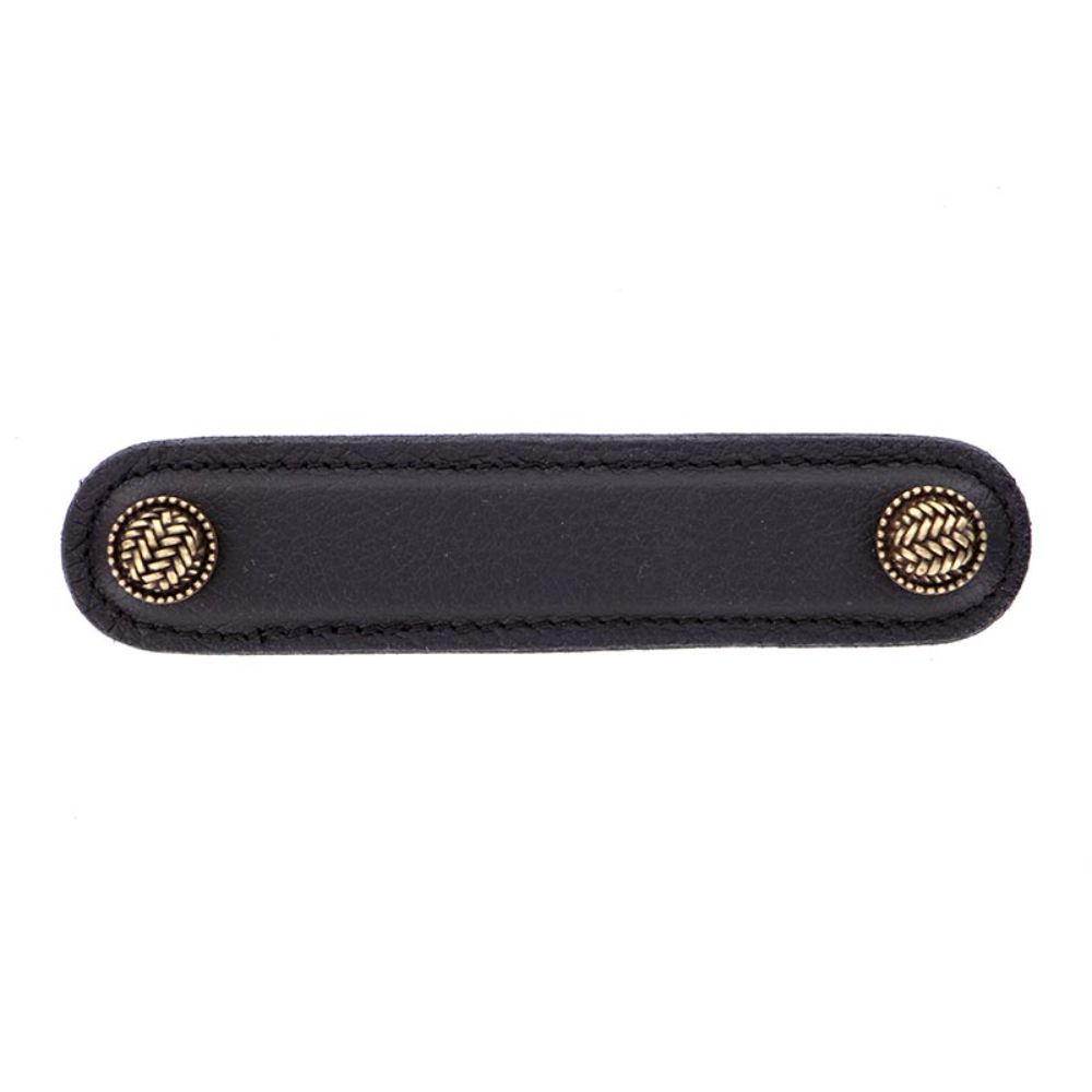 Vicenza K1164-4-AB-BL Cestino Pull Leather 4" Black in Antique Brass