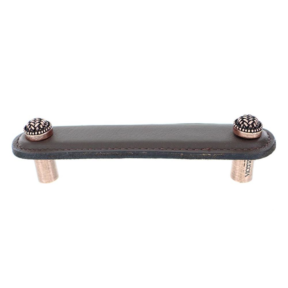 Vicenza K1164-4-AC-BR Cestino Pull Leather 4" Brown in Antique Copper