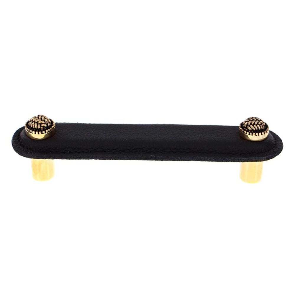 Vicenza K1164-4-AG-BL Cestino Pull Leather 4" Black in Antique Gold