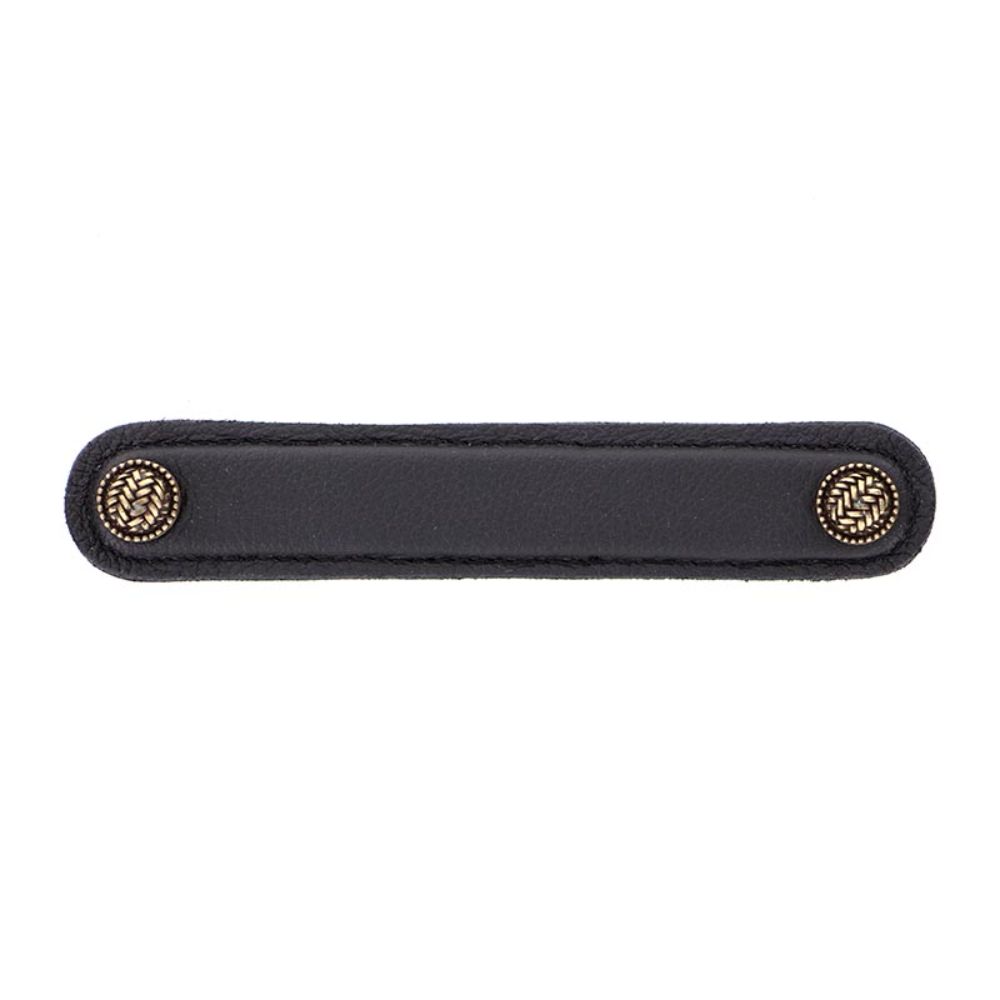 Vicenza K1164-5-AB-BL Cestino Pull Leather 5" Black in Antique Brass