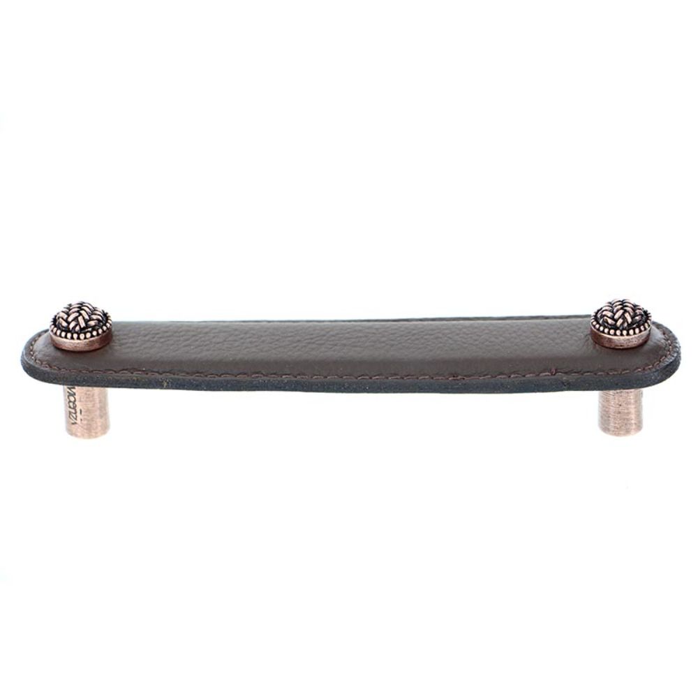 Vicenza K1164-5-AC-BR Cestino Pull Leather 5" Brown in Antique Copper