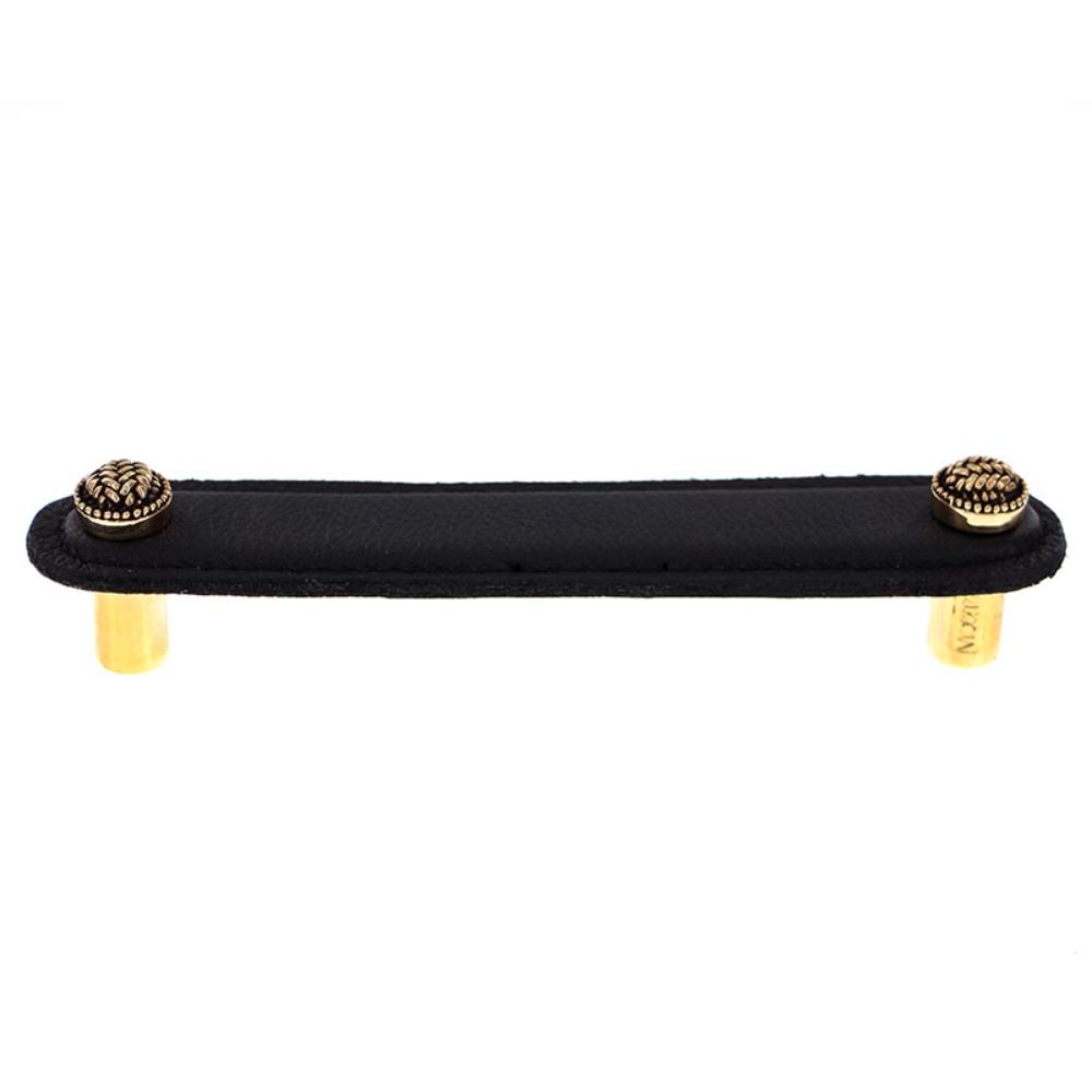 Vicenza K1164-5-AG-BL Cestino Pull Leather 5" Black in Antique Gold