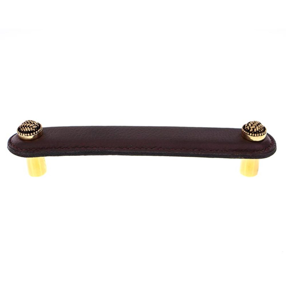 Vicenza K1164-5-AG-BR Cestino Pull Leather 5" Brown in Antique Gold