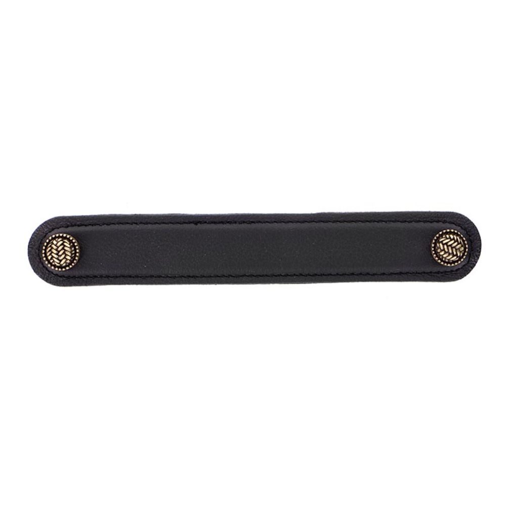 Vicenza K1164-6-AB-BL Cestino Pull Leather 6" Black in Antique Brass