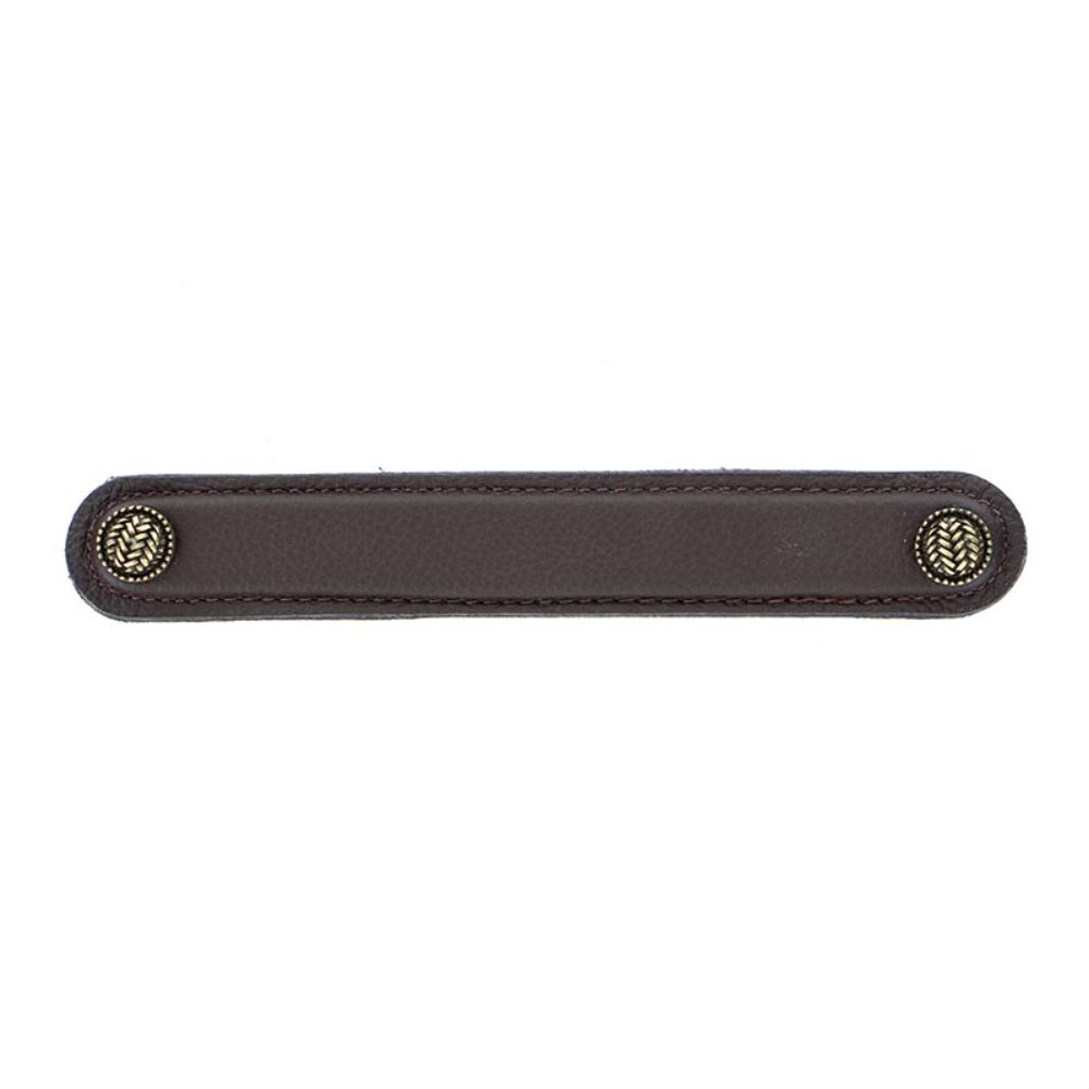 Vicenza K1164-6-AB-BR Cestino Pull Leather 6" Brown in Antique Brass