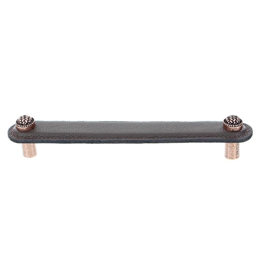 Vicenza K1164-6-AC-BR Cestino Pull Leather 6" Brown in Antique Copper