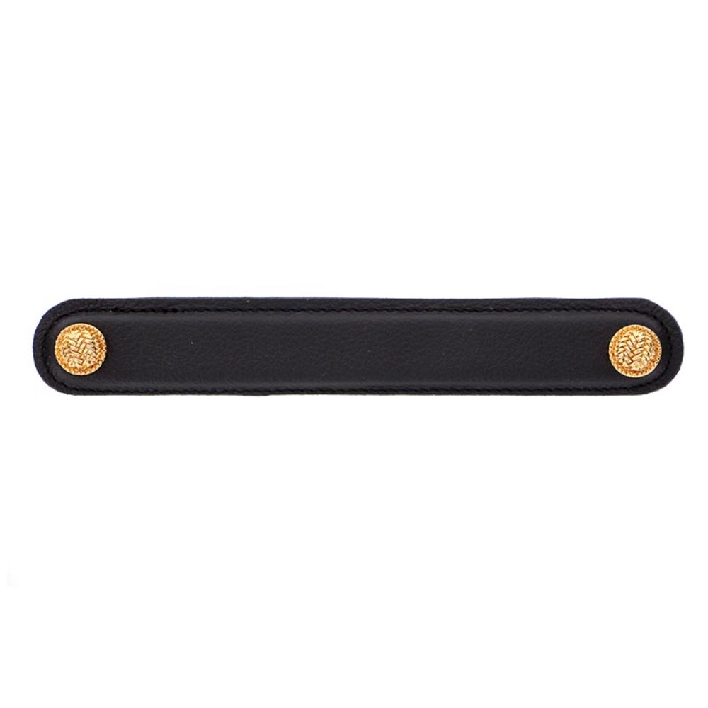 Vicenza K1164-6-PG-BL Cestino Pull Leather 6" Black in Polished Gold