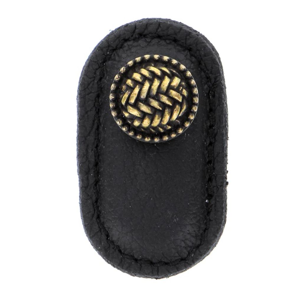 Vicenza K1165-AB-BL Cestino Knob Large in Antique Brass with Black Leather
