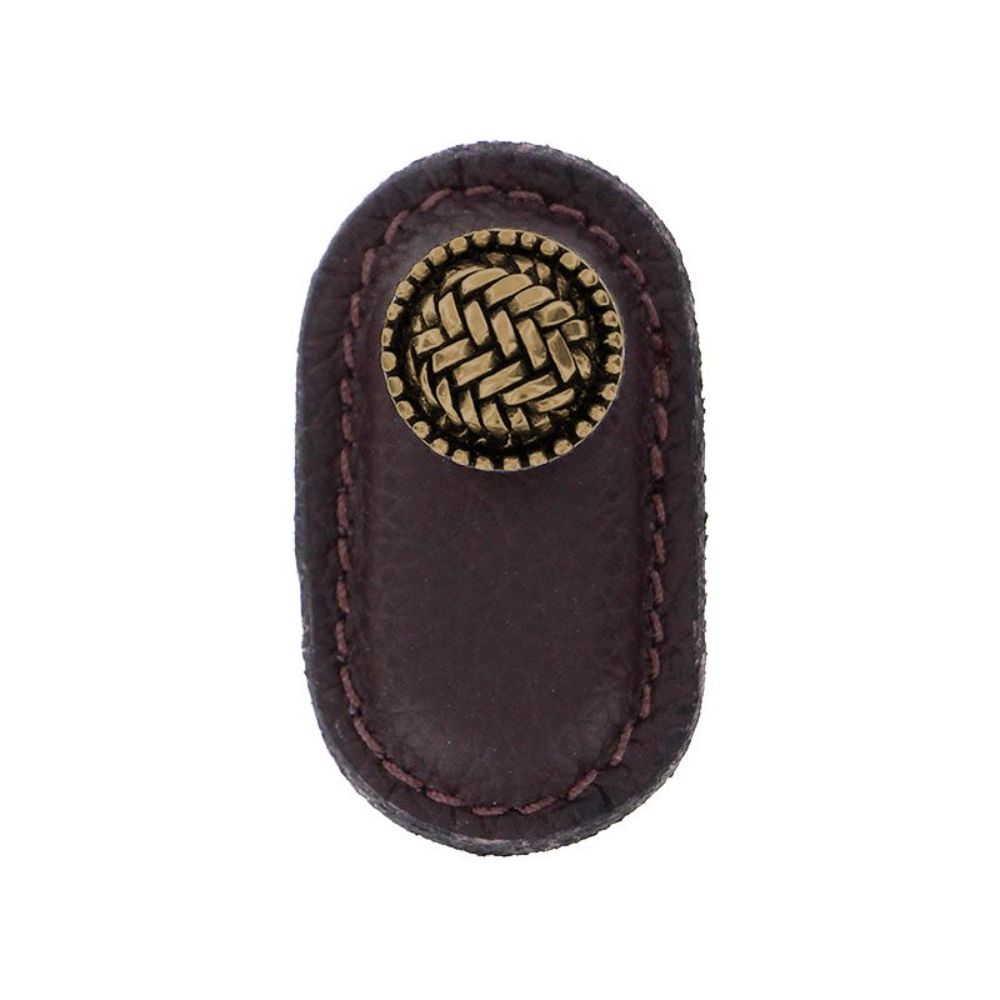 Vicenza K1165-AB-BR Cestino Knob Large in Antique Brass with Brown Leather