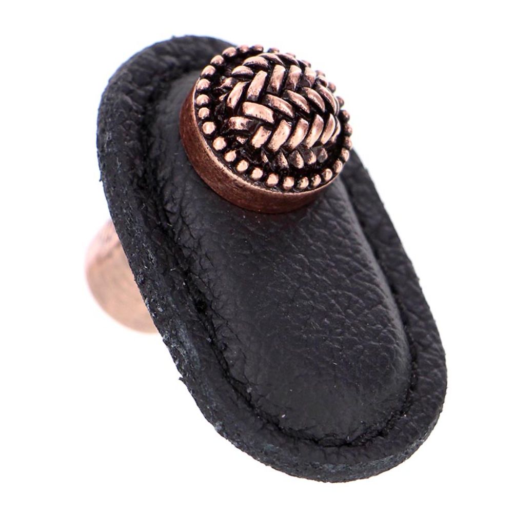Vicenza K1165-AC-BL Cestino Knob Large in Antique Copper with Black Leather