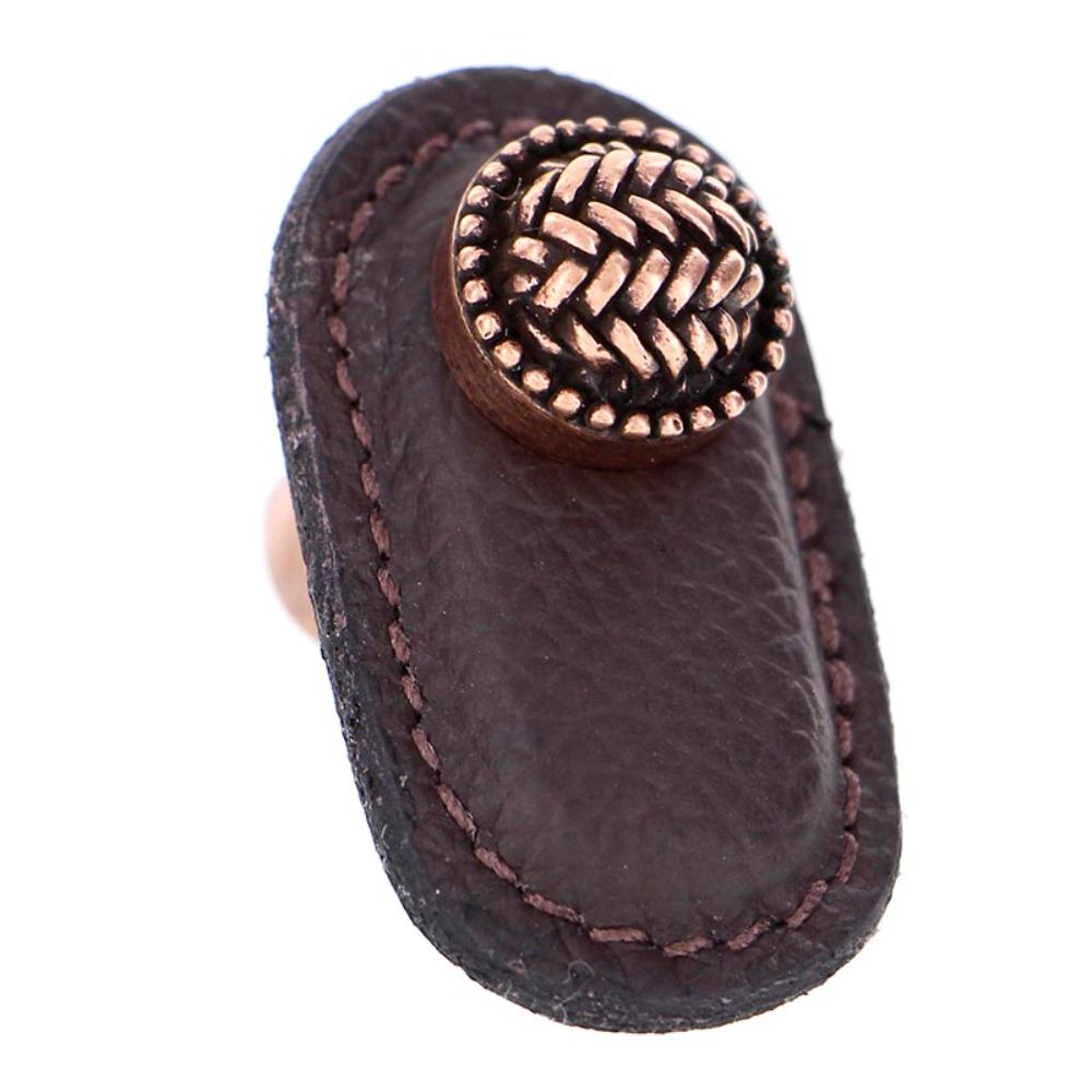 Vicenza K1165-AC-BR Cestino Knob Large in Antique Copper with Brown Leather