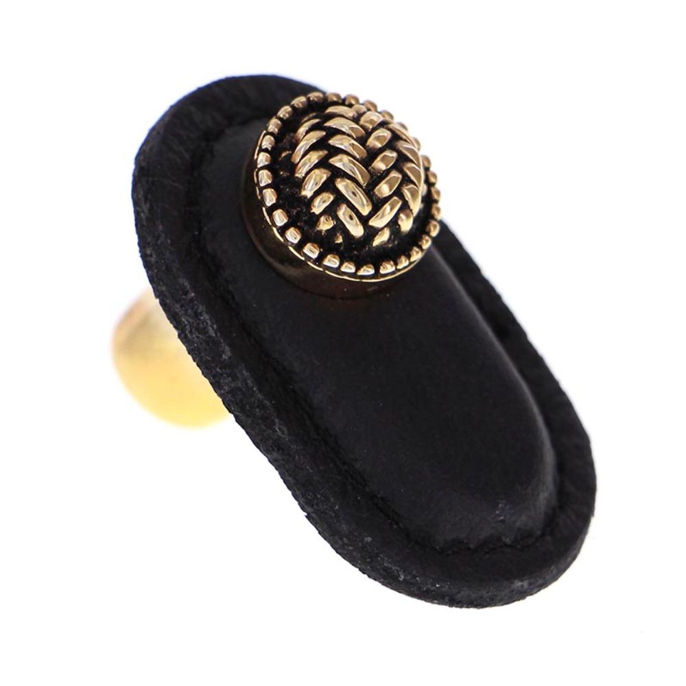 Vicenza K1165-AG-BL Cestino Knob Large in Antique Gold with Black Leather