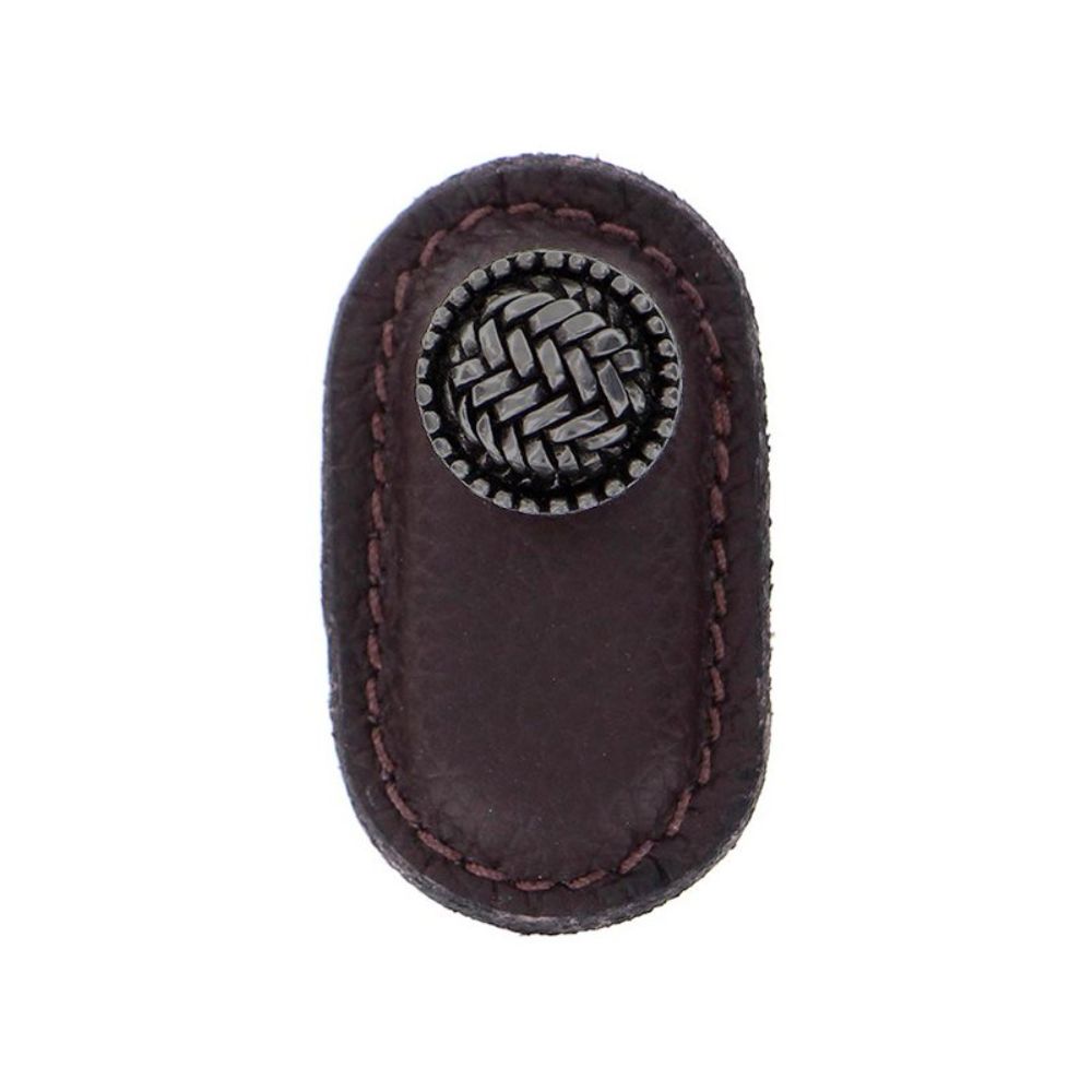 Vicenza K1165-GM-BR Cestino Knob Large in Gunmetal with Brown Leather