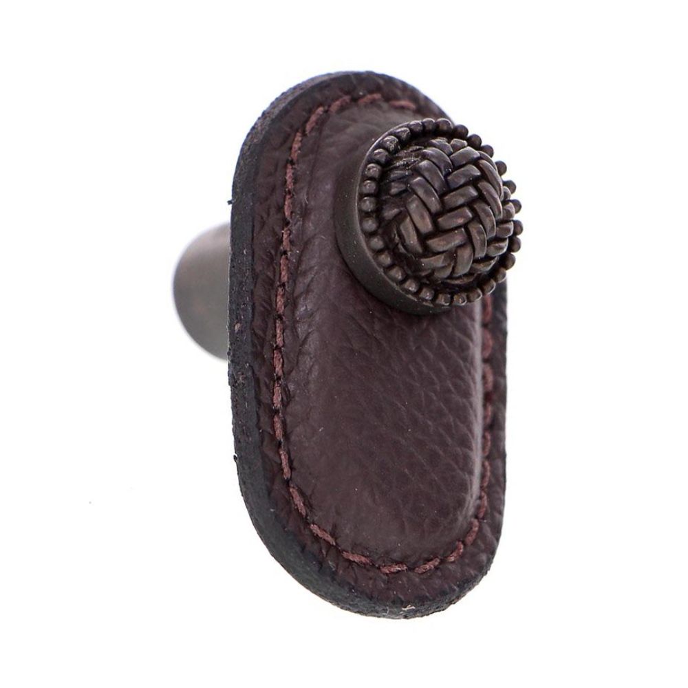 Vicenza K1165-OB-BR Cestino Knob Large in Oil-Rubbed Bronze with Brown Leather