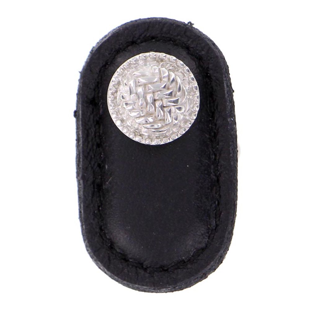 Vicenza K1165-PS-BL Cestino Knob Large in Polished Silver with Black Leather