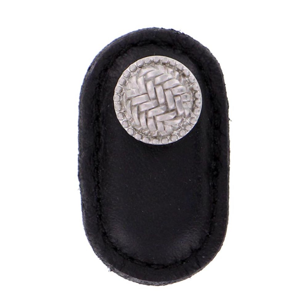 Vicenza K1165-SN-BL Cestino Knob Large in Satin Nickel with Black Leather