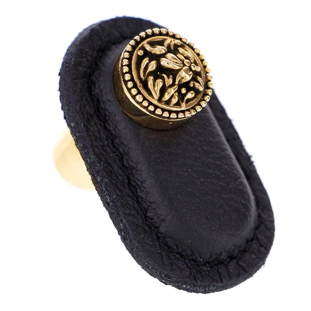 Vicenza K1167-AG-BL San Michele Knob Large in Antique Gold with Black Leather