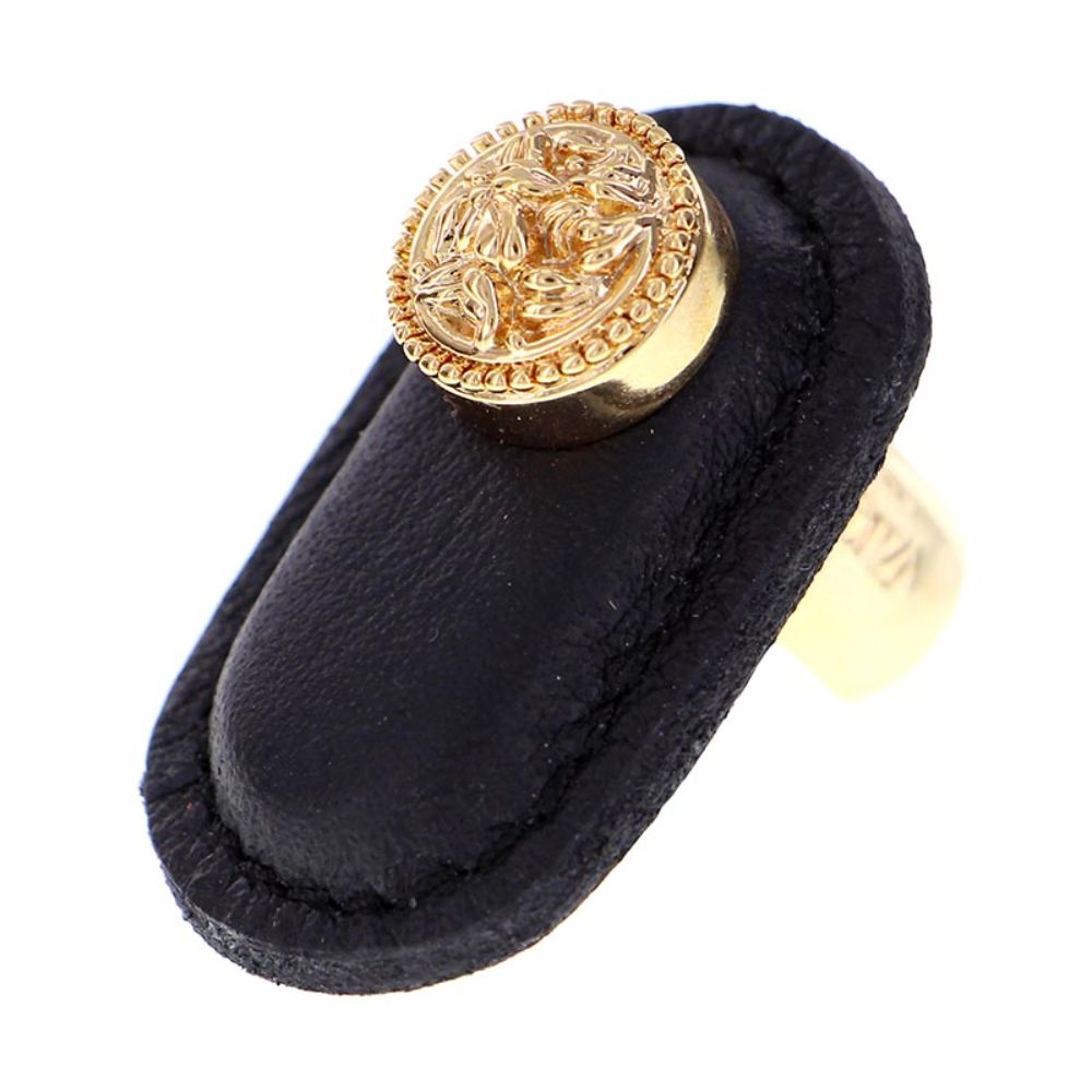Vicenza K1167-PG-BL San Michele Knob Large in Polished Gold with Black Leather