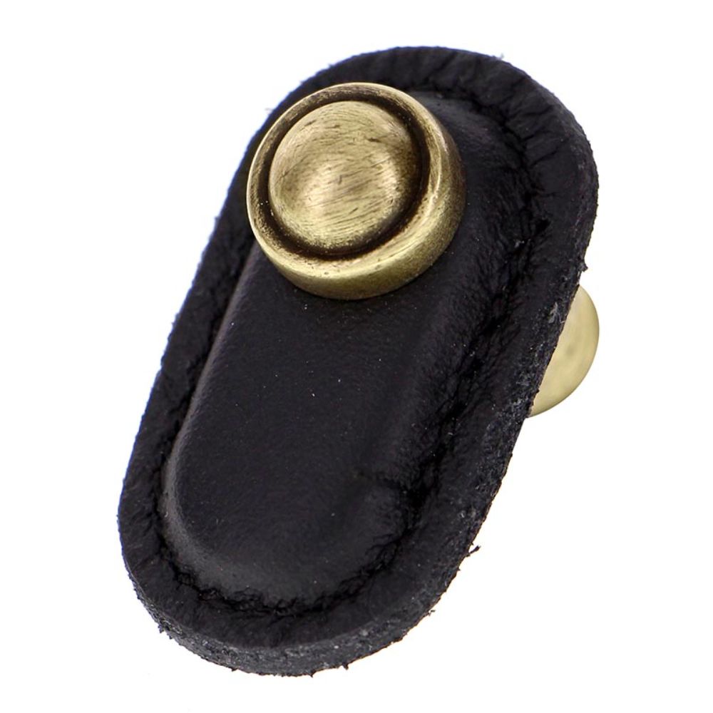 Vicenza K1169-AB-BL Sanzio Knob Large in Antique Brass with Black Leather