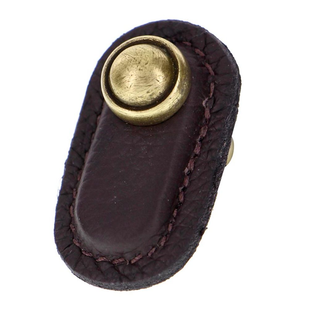 Vicenza K1169-AB-BR Sanzio Knob Large in Antique Brass with Brown Leather