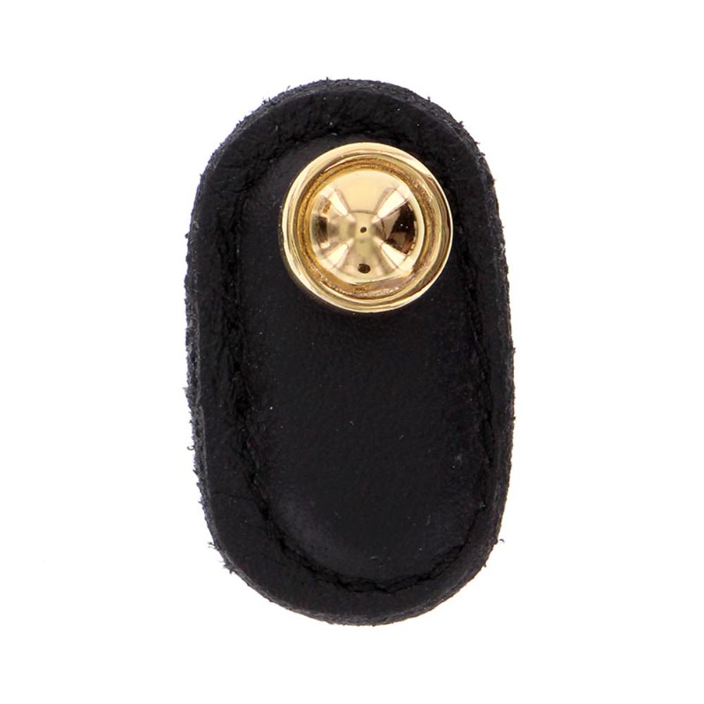 Vicenza K1169-PG-BL Sanzio Knob Large in Polished Gold with Black Leather