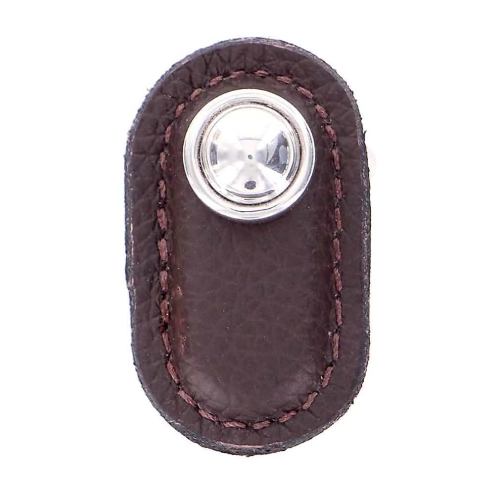 Vicenza K1169-PN-BR Sanzio Knob Large in Polished Nickel with Brown Leather
