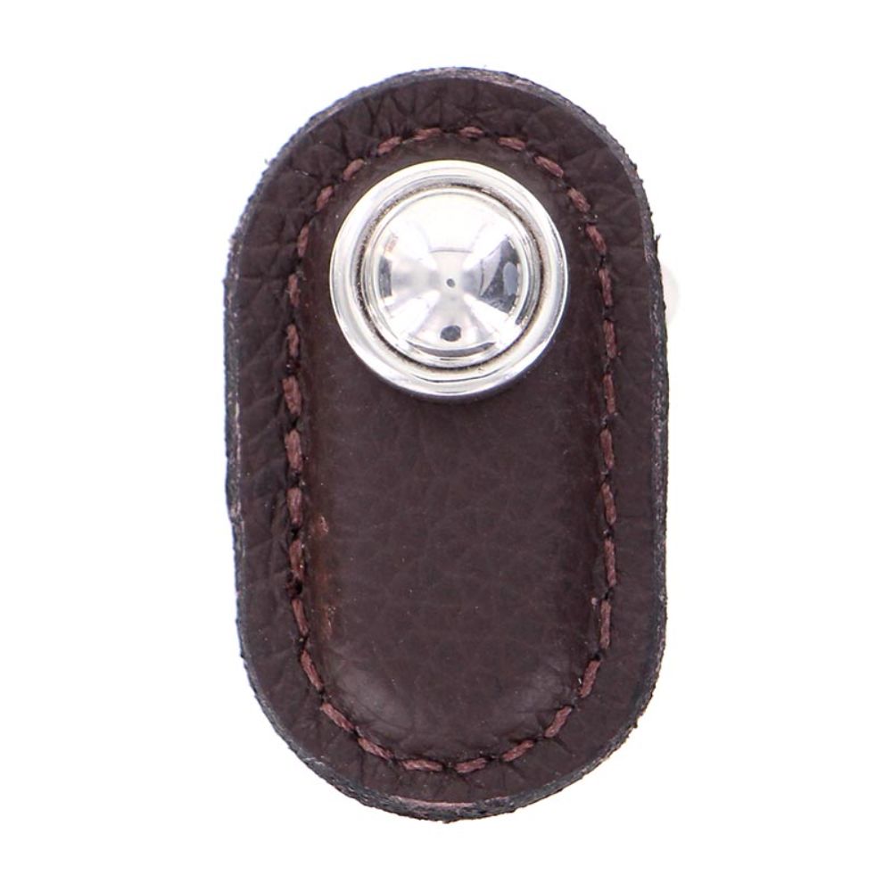 Vicenza K1169-PS-BR Sanzio Knob Large in Polished Silver with Brown Leather