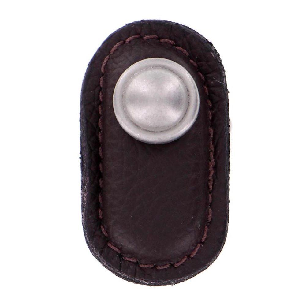 Vicenza K1169-SN-BR Sanzio Knob Large in Satin Nickel with Brown Leather