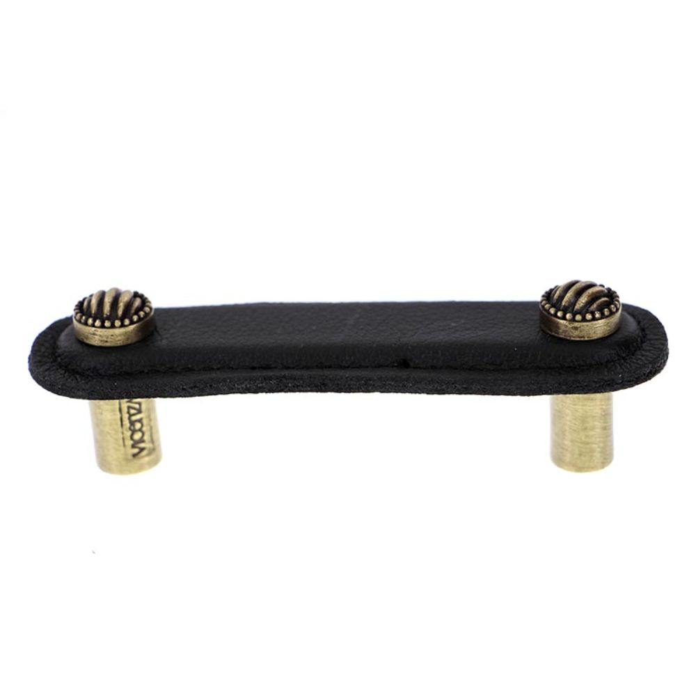 Vicenza K1170-3-AB-BL Sanzio Pull Leather Lines and Dots 3" Black in Antique Brass