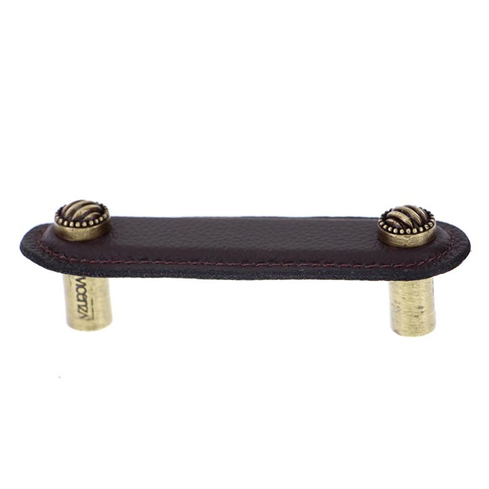 Vicenza K1170-3-AB-BR Sanzio Pull Leather Lines and Dots 3" Brown in Antique Brass
