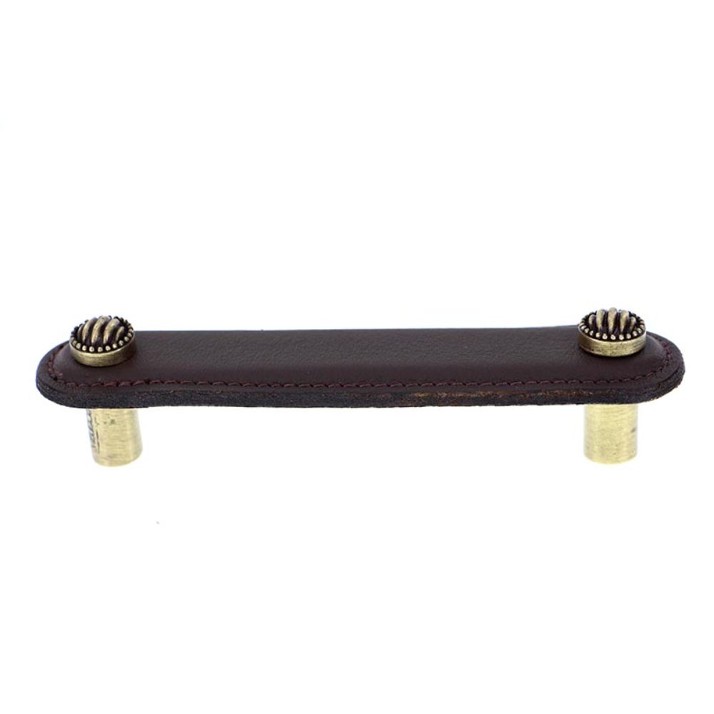 Vicenza K1170-4-AB-BR Sanzio Pull Leather Lines and Dots 4" Brown in Antique Brass