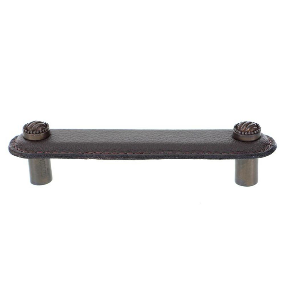 Vicenza K1170-4-OB-BR Sanzio Pull Leather Lines and Dots 4" Brown in Oil-Rubbed Bronze