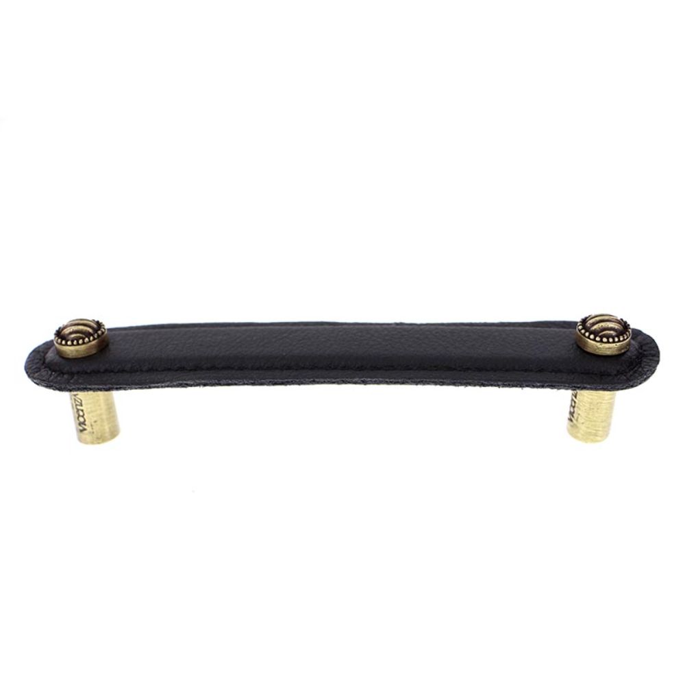 Vicenza K1170-5-AB-BL Sanzio Pull Leather Lines and Dots 5" Black in Antique Brass