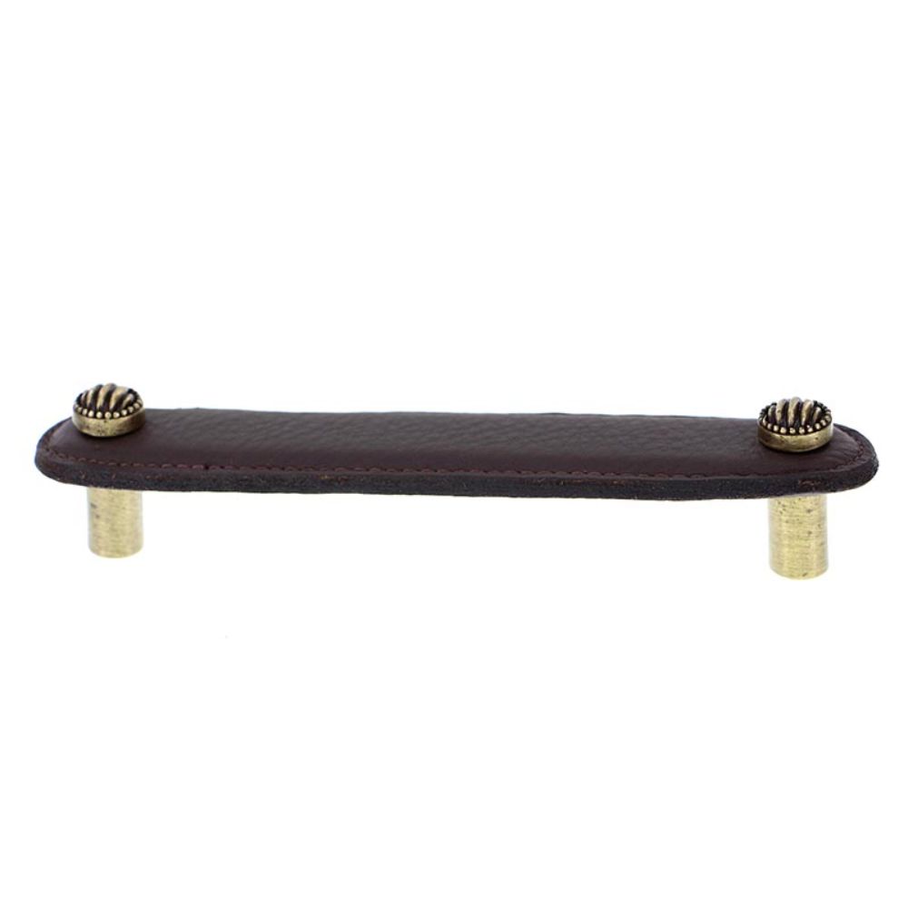 Vicenza K1170-5-AB-BR Sanzio Pull Leather Lines and Dots 5" Brown in Antique Brass