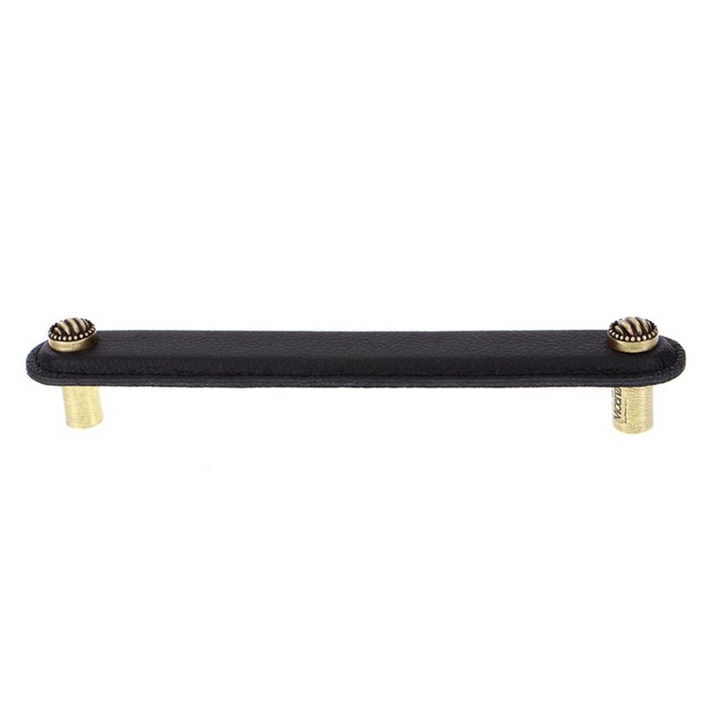 Vicenza K1170-6-AB-BL Sanzio Pull Leather Lines and Dots 6" Black in Antique Brass