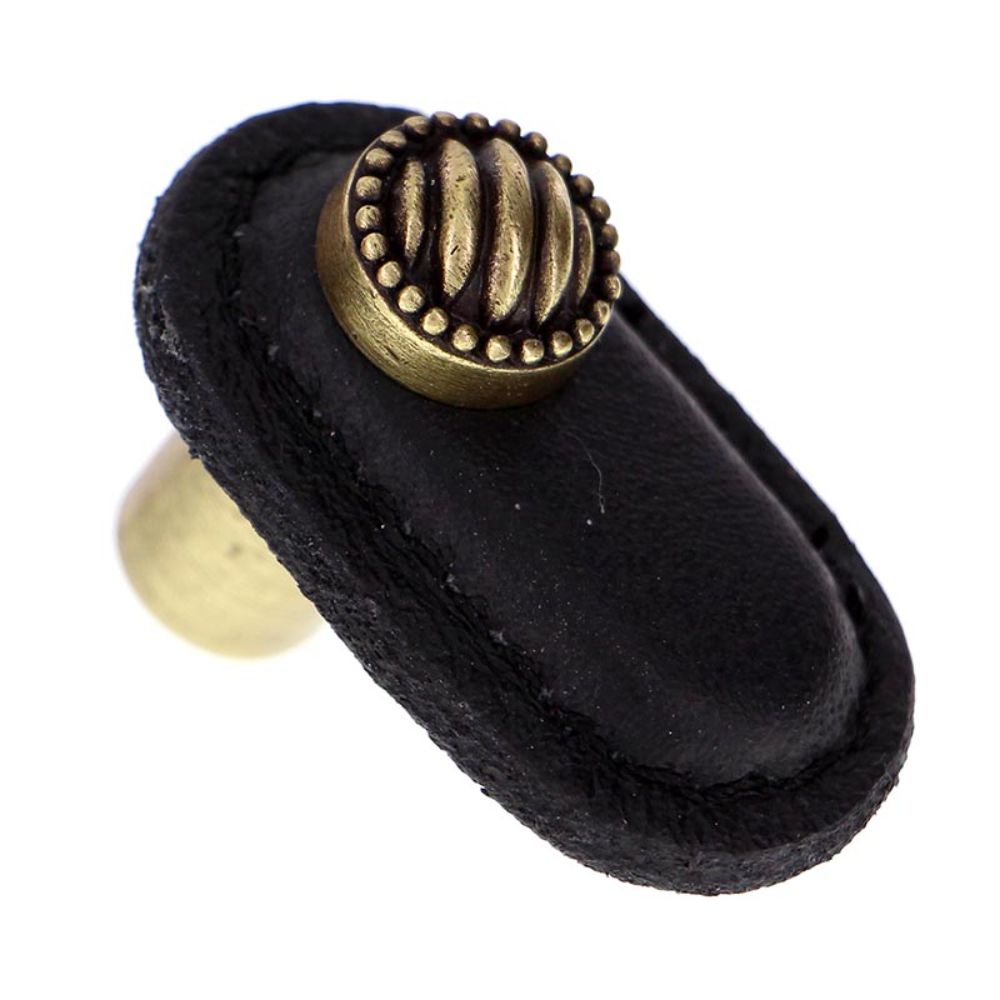 Vicenza K1171-AB-BL Sanzio Knob Large Lines and Beads in Antique Brass with Black Leather