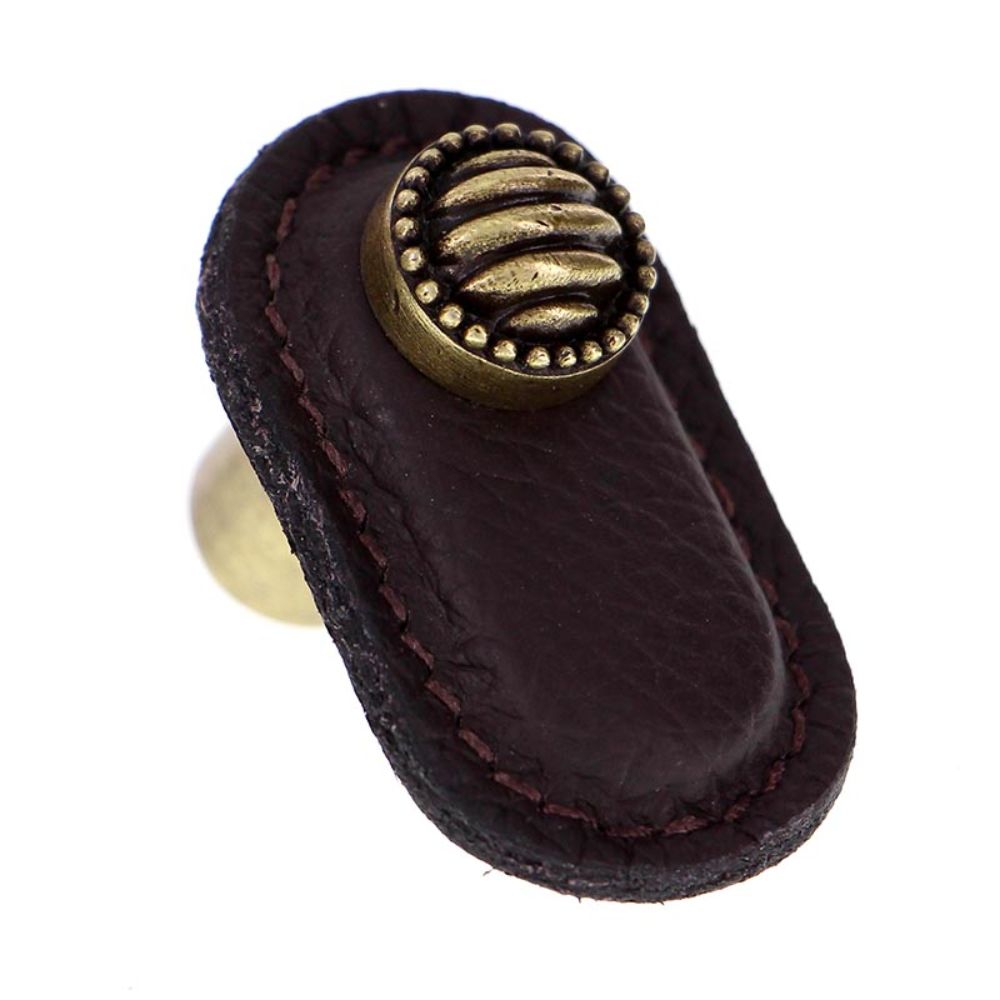 Vicenza K1171-AB-BR Sanzio Knob Large Lines and Beads in Antique Brass with Brown Leather